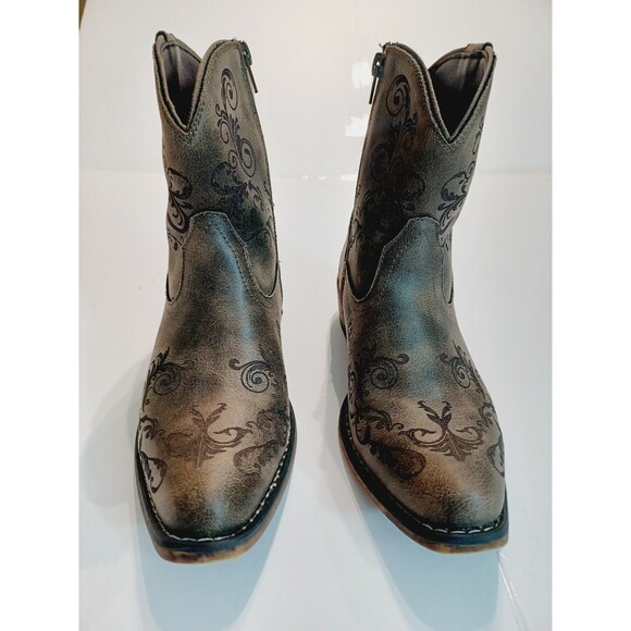 Women's Roper Short Stuff Vintage Brown Western Cowboy Boots Size 7.5 Snip Toe - Picture 2 of 7